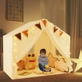 thumbnail image 4 of Costway  Kids Play Tent with Door Curtains Windows Star Lights Colorful Flags Padded Mat Beige, 4 of 10