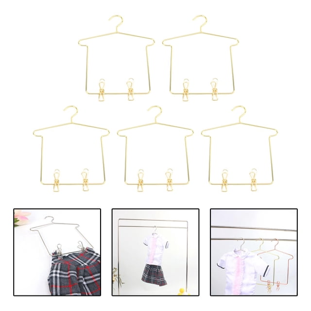 Perchero para 5x 1:3, Perchero para Muebles de Juguete, Juego de Simulación, Accesorios para Muñecas, Colgador de Ropa para Muñecas BJ Dorado Macarena Colgador de ropa de casa de muñecas
