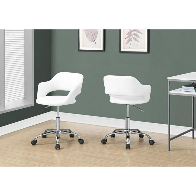Monarch Specialties Office Chair, Adjustable Height, Swivel, Ergonomic, Armrests, Computer Desk, Work, Metal, Pu Leather Look, White, Chrome, Contemporary, Modern