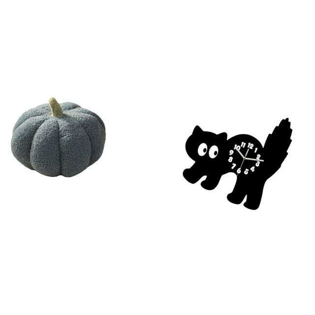 Almohadas de calabaza de Halloween, gato de peluche, reloj decorativo, material acrílico suave, adecuado para hogares, dormitorios, salas de estar, ca