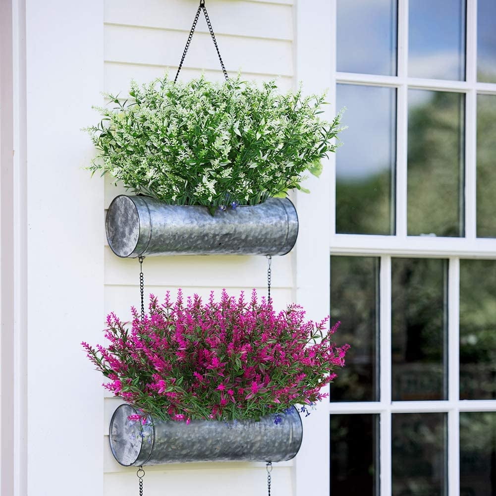 Baumaty 8 Bundles Outdoor Artificial Lavender Fake Flowers UV Resistant Shrubs, Faux Plastic Greenery for Indoor Outside Hanging Plants Garden Porch Window Box Home Wedding Farmhouse Decor (White)