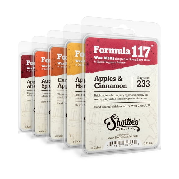 Apple Spice Wax Melts Variety 5 Pack - Formula 117 - 5 Highly Scented 3 Oz. Bars - Made With Natural & Essential Oils - Fall Warmer Wax Cubes