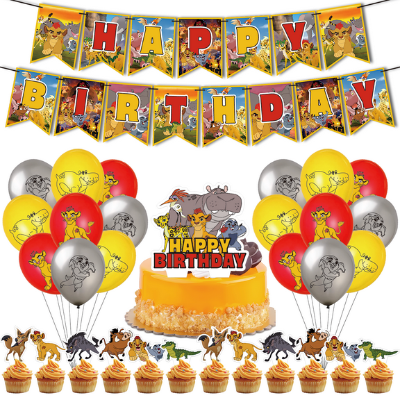 32 PCS For Lion Guard Birthday Party Decorations, With 1 Happy Birthday Banner Garland,18 Balloons,13 Cupcake Toppers for decorative supplies set
