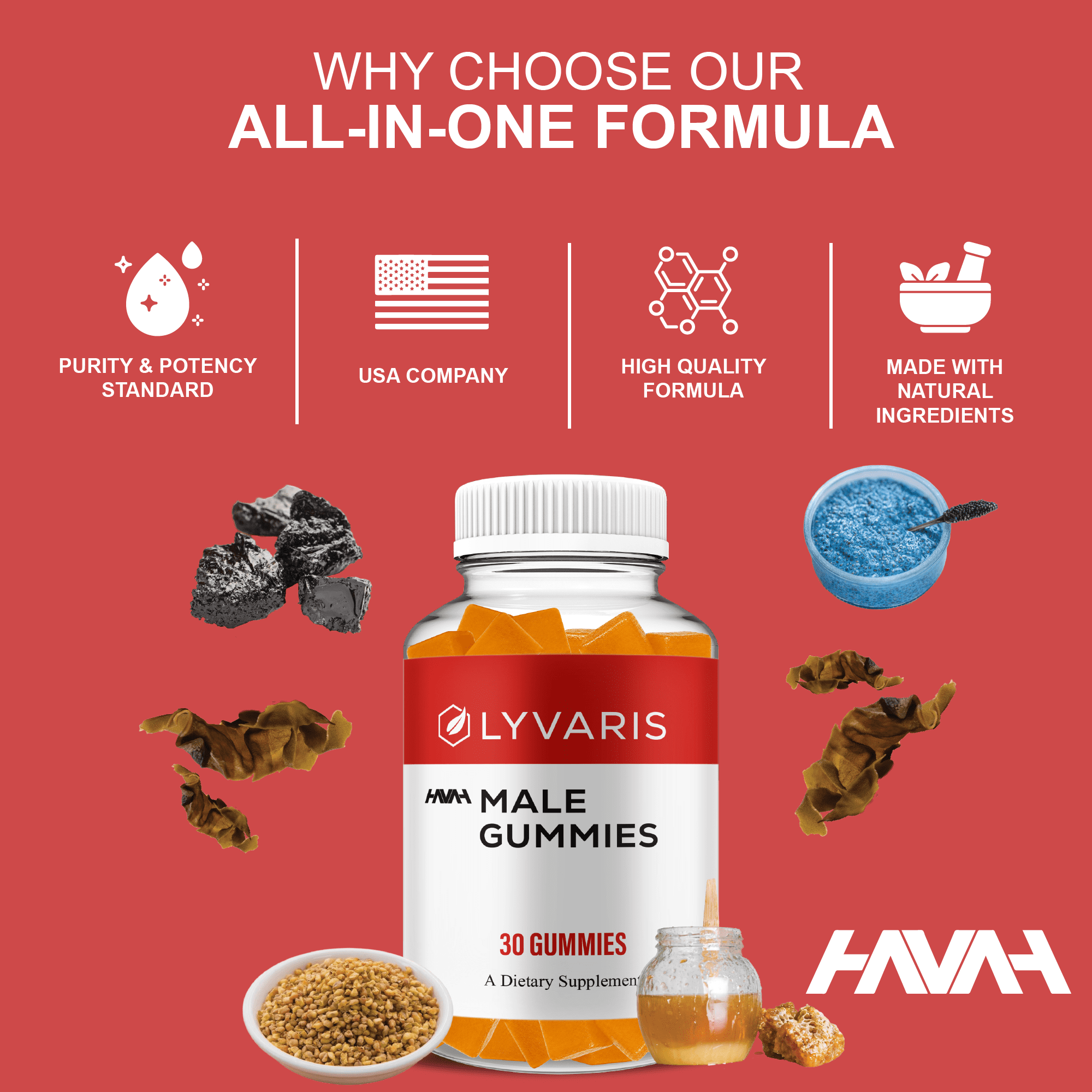 Lyvaris Male Gummies, Lyvaris Support Supplement (30 Gummies)