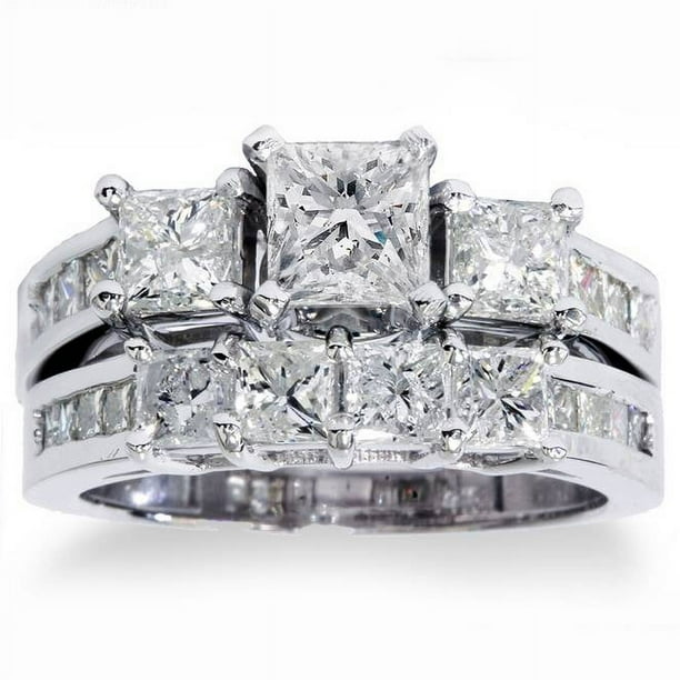 Princess cut diamond bridal set 14k white on sale gold