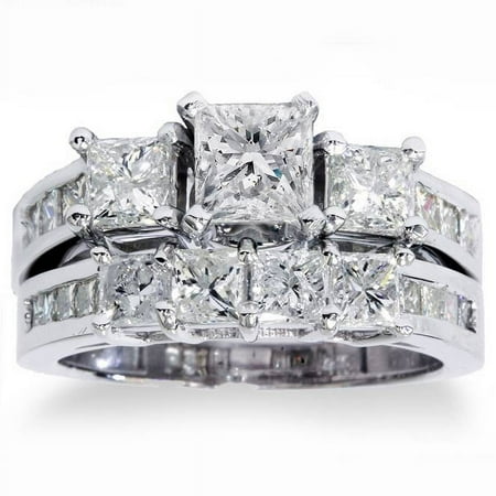 Pompeii 3 1/2ct Princess Cut Diamond Engagement Ring Wedding Set 14K White Gold (G/H,I1)