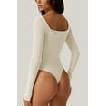 thumbnail image 2 of Bodysuit Tops for Women Square Neck Long Sleeve Double Lined T-shirt, 2 of 4