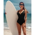 thumbnail image 4 of Charmo Women Ribbed One Piece Swimsuits V Neck Ruched Tummy Control Monokini Bathing Suit, 4 of 7