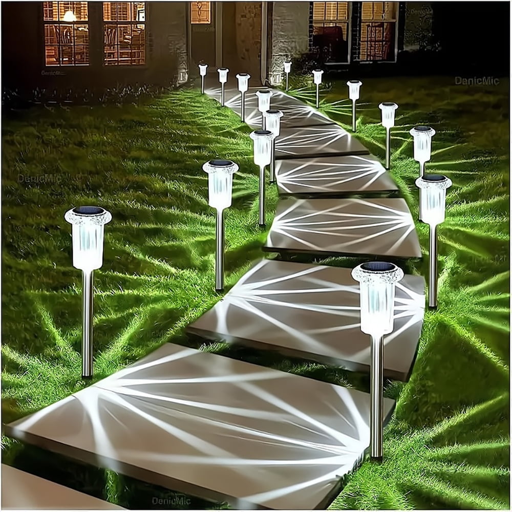 12 pack Solar Pathway Lights Outdoor – Waterproof Warm White LED Landscape Lighting for Yard, Garden, Driveway, Walkway, Patio, Lawn, Path