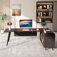 thumbnail image 3 of Tribesigns 87” Extra Long Executive Desk with 51” File Cabinet in Drawer and Storage Shelves, Dark Walnut & Grey, 3 of 7