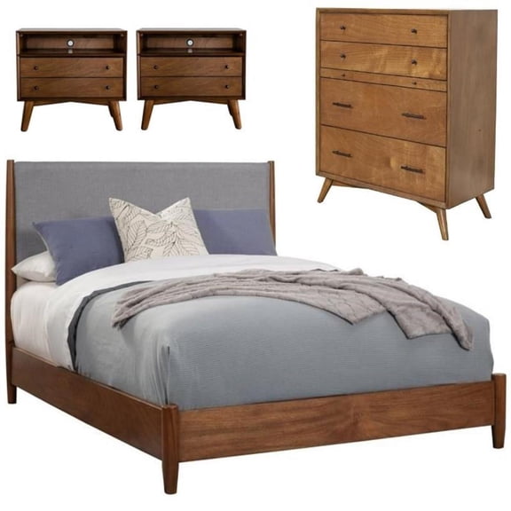 Home Square 4 Piece Set with Chest Queen Panel Bed and 2-Drawer Nightstand