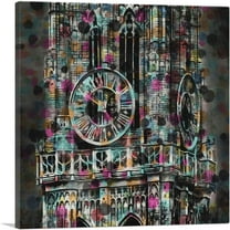 ARTCANVAS Clock Tower With Birds Colorful Painting Home decor Canvas Art Print - Size: 18" x 18" (0.75" Deep)