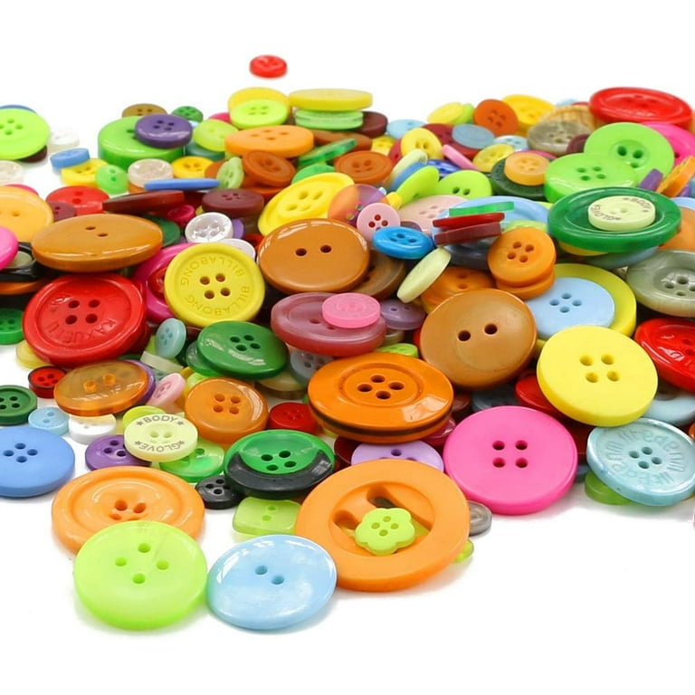 Kovolala 600-800 PCS Various Size Buttons for Crafts Various Shapes Color  Sewing Craft Kids Handmade Button Painting DIY Ornament with 60 Long Soft