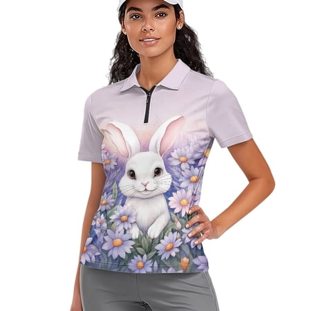 Whosucclay Bunny Daisy Pattern Tennis Shirts Soft Easy Wash Easy Match Athletic Tops for Golf Bowling Outdoor Moisture Wicking Size X-Small