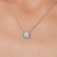 thumbnail image 3 of Gem Stone King 10K White Gold Moissanite and White Lab Grown Diamond Pendant Necklace for Women | 1.21 Cttw | Gemstone Birthstone | Cushion 6MM | With 18 inch Chain, 3 of 6