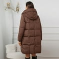 thumbnail image 4 of QUNYINEY Puffer Women Coats Casual Brown Zip Up Solid Mid Weight Coats Loose Warm Long Sleeve Windproof Mid-Length Hooded Coats, 4 of 4
