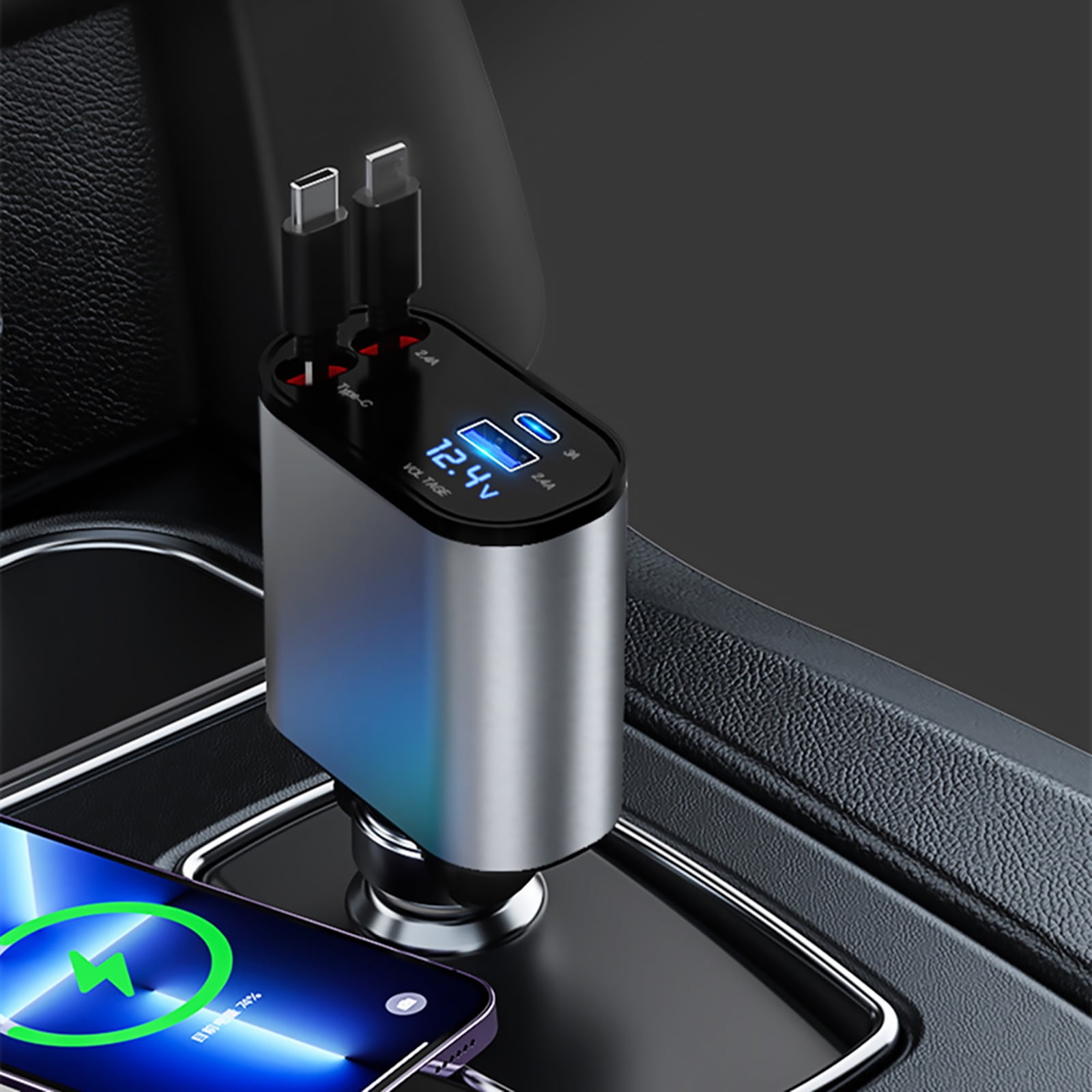 Rapid 100W Car Charger with Dual USB Flexible Telescopic Line Fast Charging for Multiple Devices