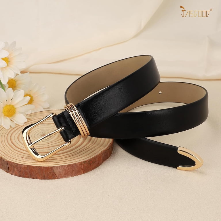 Women Leather Belt with Gold Buckle Ladies Faux Leather Belt  display picture 3