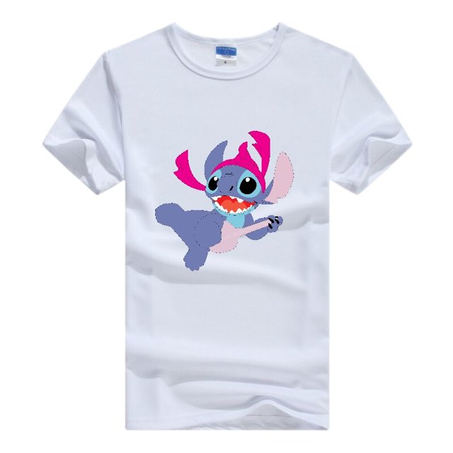 Disney-camisetas con estampado de Lilo & Stitch para mujer, blusa blanca Kawaii, blusas holgadas de manga corta