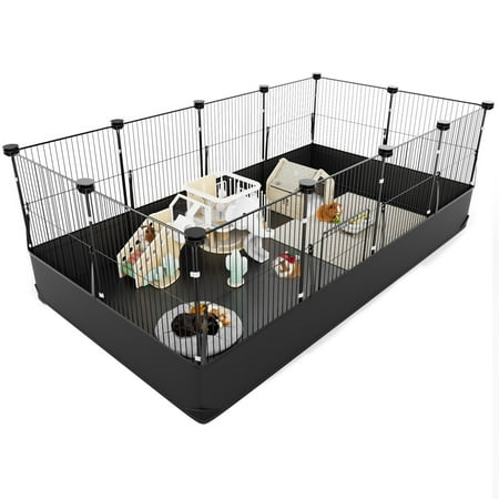 Aystkniet Guinea Pig Cage with Waterproof PVC Bottom Liner & One-Hand Release Hook, Triple Fixing C&C Cage for Guinea Pigs, Bunny, Rabbit, Hedgehog, Small Animal Indoor Playpen 48''L x 24''W x 16''H