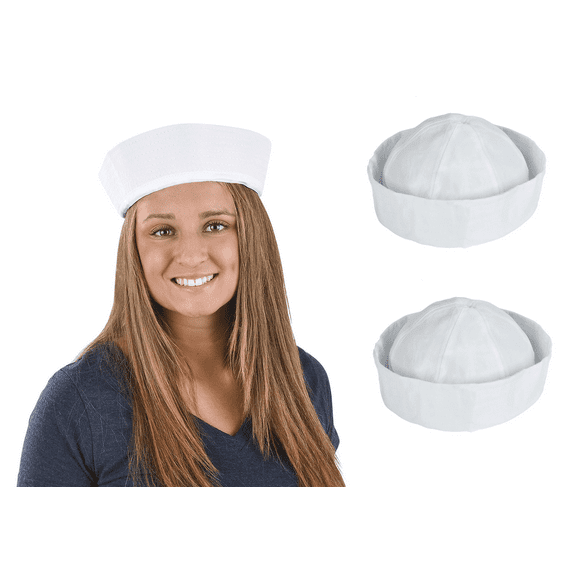 Large White Sailor Hats (2 Hats) (10 Inch) Adult Large Nautical Costume Accessory