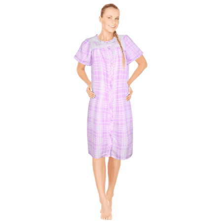 

JEFFRICO Womens Dusters For Women Snap Front Housecoat Lounger Duster House Dress Short Sleeve Nightgowns Pajamas Robe Plus Size