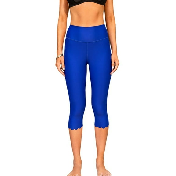 Attraco Swim Pants for Women High Waisted Swim Capris Swim Shorts Wavy Edge Swimming Leggings