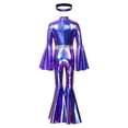 thumbnail image 3 of Miaeowve Girls Metallic Long Sleeve Flared Jumpsuits 70s Party Outfit Disco Hippie Fancy Dress Up Blue 6, 3 of 7