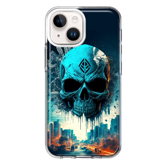 MUNDAZE Apple iPhone 14 Blue Apocalypse Cyberpunk Skull Feather Double Layer Phone Case Cover