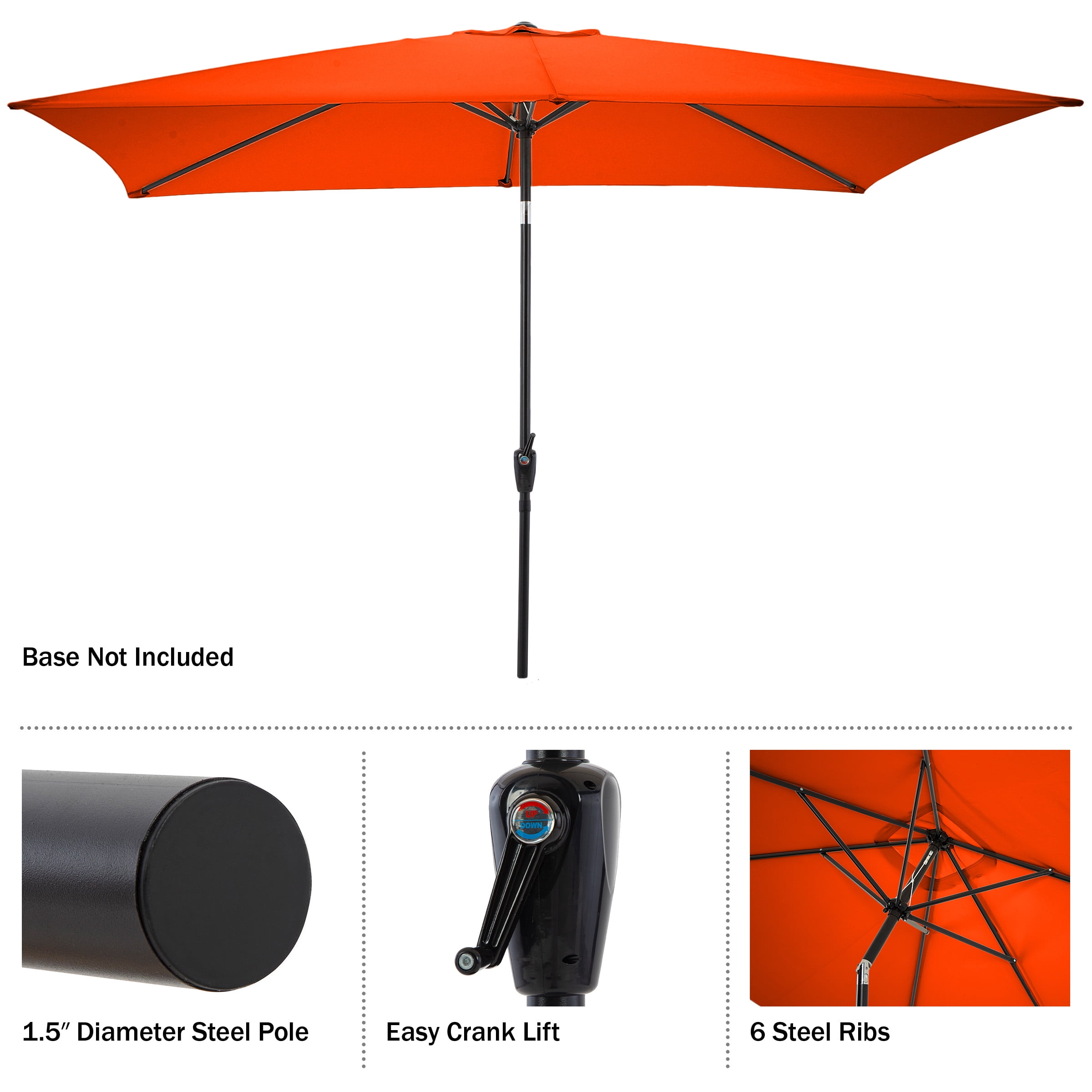 Pure Garden 10’ Rectangular Patio Umbrella with Push Button Tilt, Orange