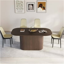 JERFIT 4-Piece Dining Set with MDF Table and PU Chairs, Beige Brown and Black Modern Kitchen Table for 4-6, Industrial Style Dining Room Furniture