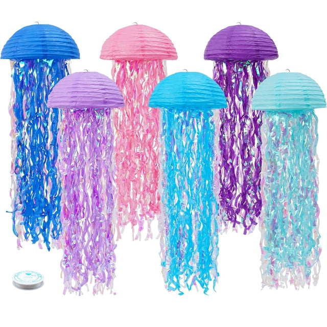 Faroles de papel zilue con forma de sirena y medusa para decoración de fiesta, 6 unidades