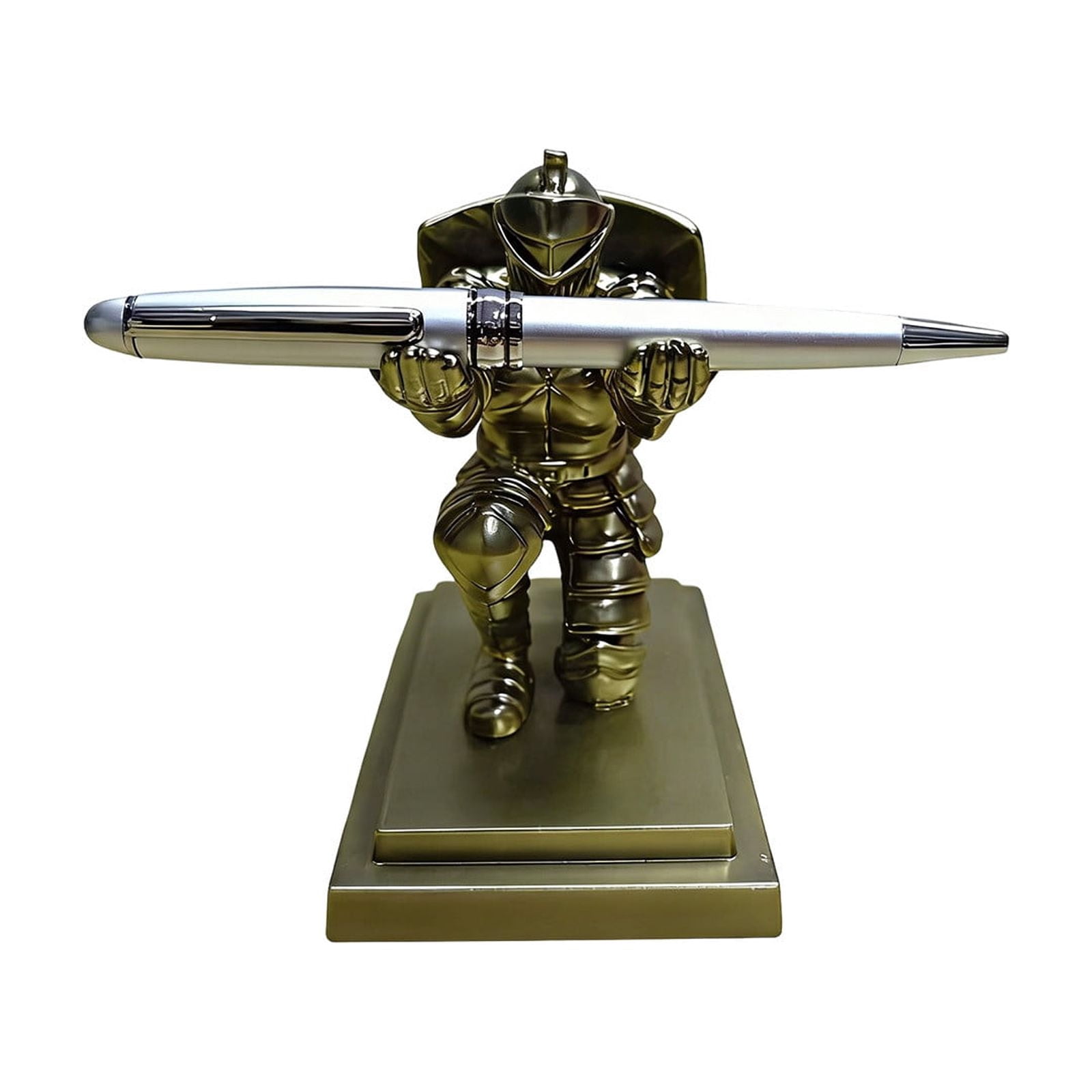 Shield Knight Resin Desktop Organizer with Medieval Theme Multi-Purpose Desk Accessory for Phone Display Pen Storage and Book Holding Vintage Style Decoration for Office and Home Decor