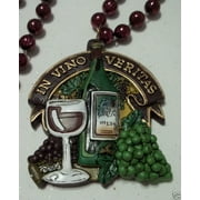 Red Wine Glass Bottle Grapes In Vino Veritas Mardi Gras Beads Party Necklace