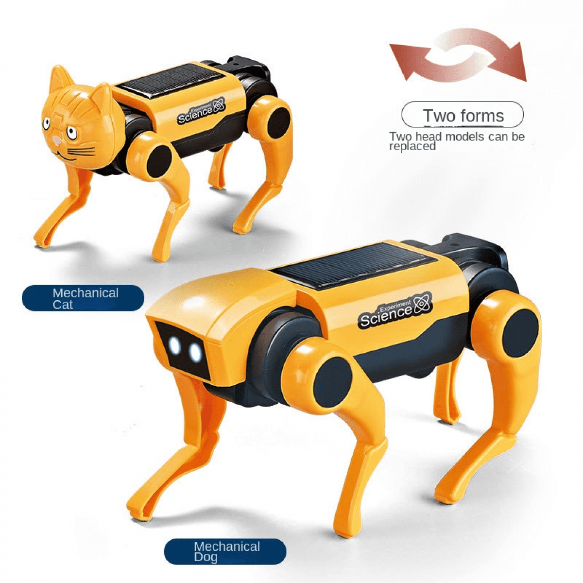 Solar Robot Toy Electric Robotic Dog with Interchangeable Cat Heads DIY Building Kit for Kids Christmas Birthday Gifts