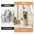 thumbnail image 3 of Soporte para brochas de maquillaje YOOLENS 360, giratorio con tapa, blanco y beige, 3 of 7