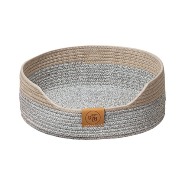 Cama tejida con cuerda para gatos, cesta para mascotas, garras para moler, suministros para mascotas para gatos de interior. Gris 35cm