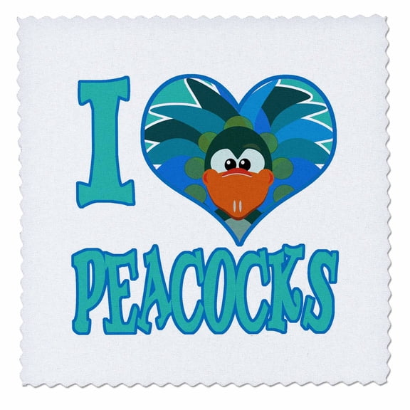 3dRose, I Heart Love Peacocks Cartoon, 6x6 inch quilt square