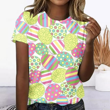 

Kakina CMSX Clearance Womens Shirts for Summer Women s Fashion Short Sleeve Retro Round Neck Printed Loose Tops Blouse