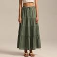 thumbnail image 5 of Women's Cotton Maxi Skirt, High Waist Elastic Lace-Up A-Line Swing Skirt, Bohemian Long Skirt for Beach, Vacation and Summer,Army Green,L, 5 of 9