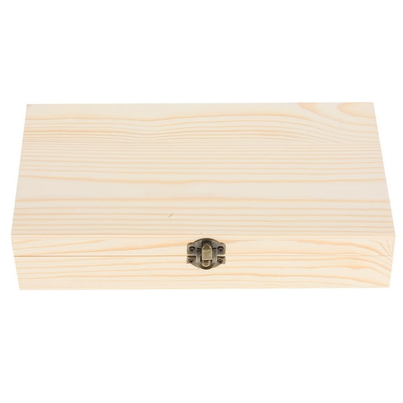 SEWCHICS Hinged Lid Storage Box Wooden Jewelry Container Beige 1Pack Rustic Organization for Office and Home Use