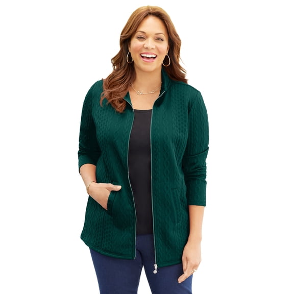 Catherines Women's Plus Size Zip-Front Cable Jacket