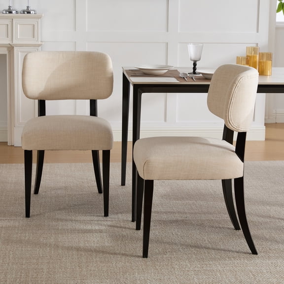 GOMYHOME Dining Chairs Set of 2, Fabric Upholstered Chairs with Solid Wood Legs, Cream