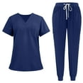 thumbnail image 2 of Minjewel Women's V-Neck Short Sleeve Two-Piece Scrubs for Women Set with Pockets, Soft & Breathable Scrub Set for Female Caregivers,Navy 2XL, 2 of 9
