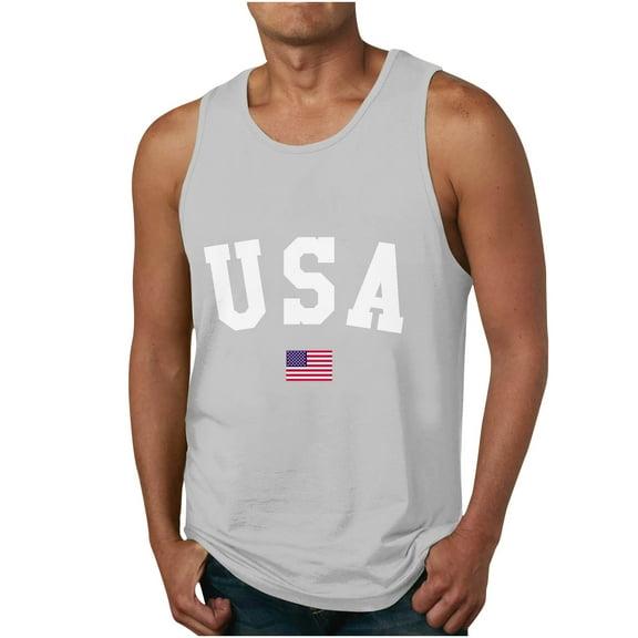 Jessboyy Men's USA Patriotic Tank Tops Summer Crewneck 4th of July Sleeveless Shirts American Flag Printed Sleeveless Tanks Gray,XXXXL