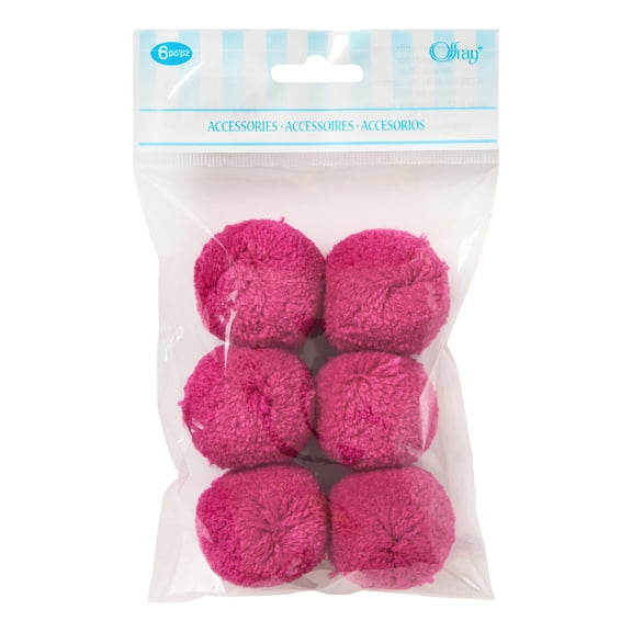 Offray Hot Pink 3 inch Acrylic Yarn Pom Pom great for hanging on a handbag or any other craft project, 1 Each
