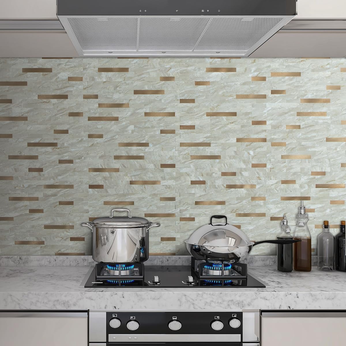 20 Sheets Faux Stone Peel And Stick Backsplash  Light Brown Marble Look Pvc Wall Tiles On For Kitchen