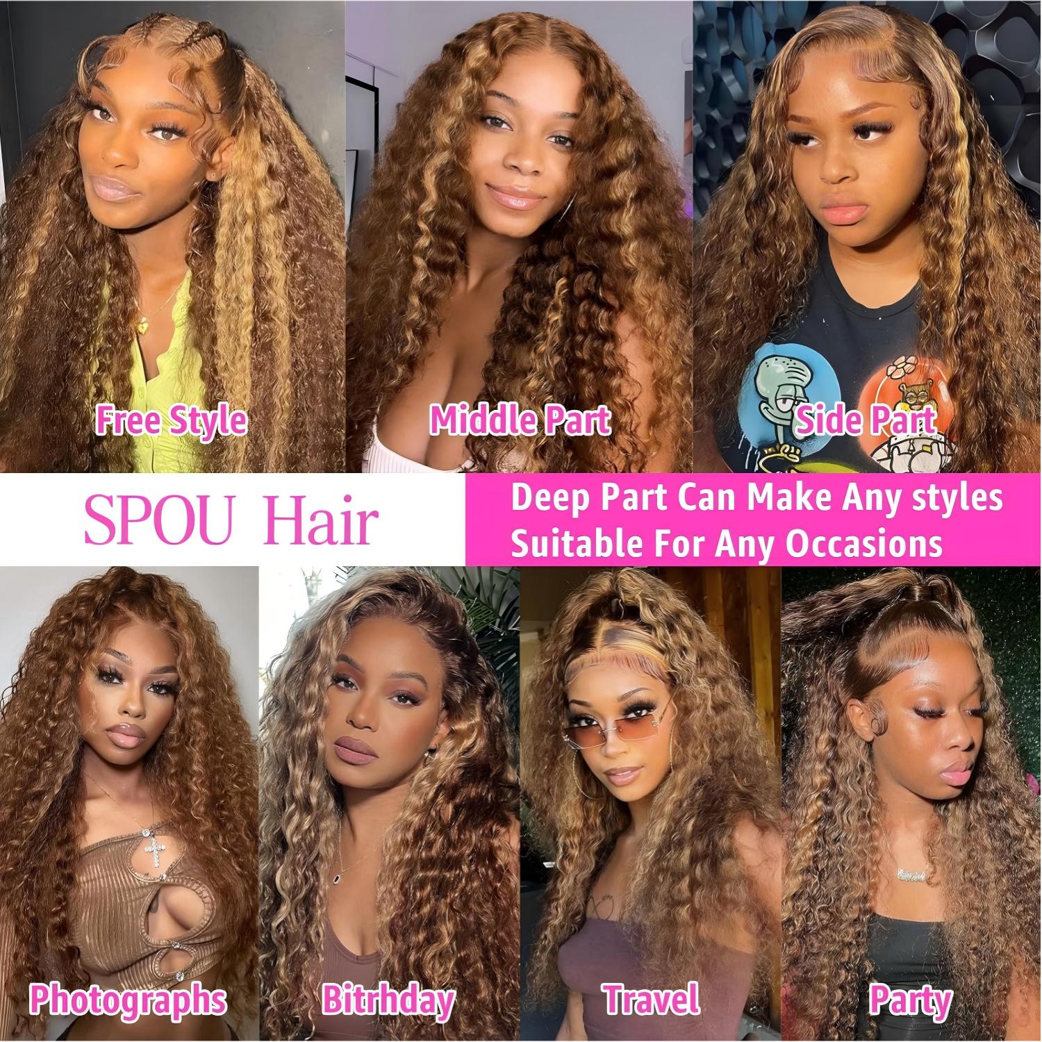 30 Inch Water Wave 13x6 HD Lace Front Wigs Human Hair Ombre Honey Blonde Wig P4/27 Highlight Wet and Wavy Curly Human Hair Frontal Wigs Pre Plucked 200 Density Glueless Frontal Wigs for Women