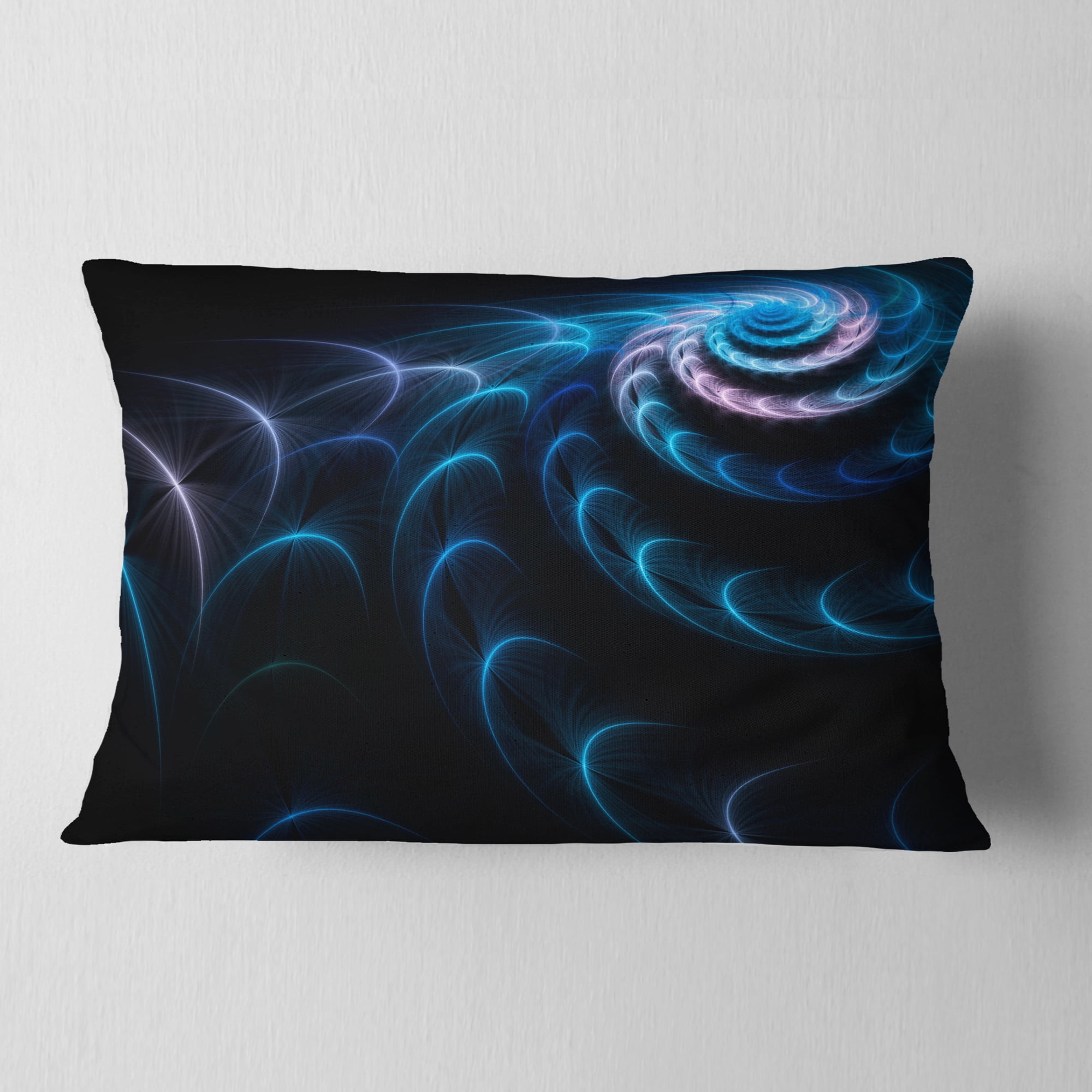 Designart Blue Fractal Flower in Dark - Floral Throw Pillow - 12x20