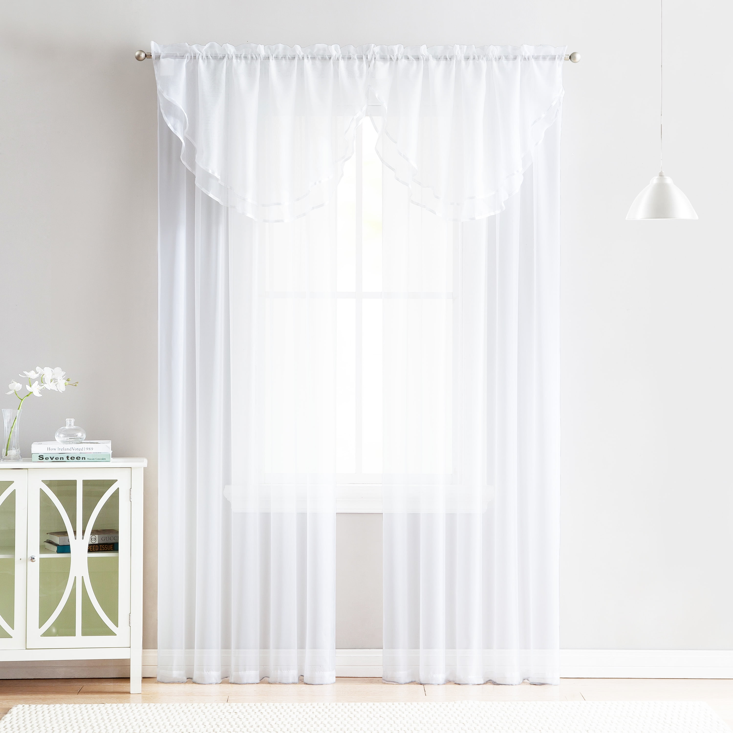 4 Piece Sheer Window Curtain Set for Living Room, Dining Room, Bay ...